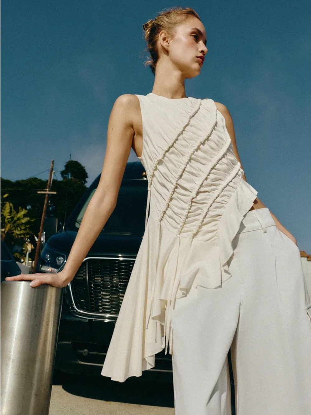 ZARA ASYMMETRIC RUCHED TOP - Picture 2 of 9